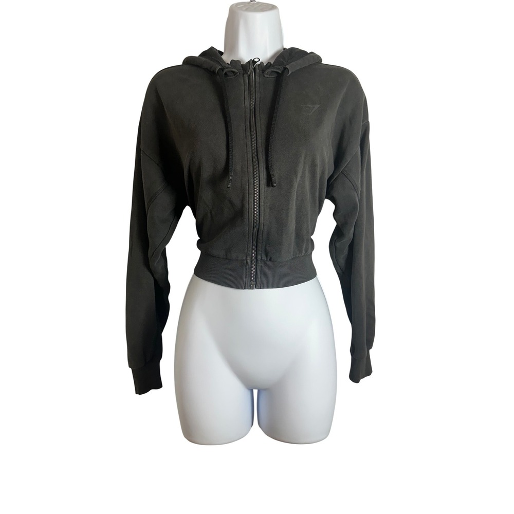 Gymshark Womens Charcoal Grey Cropped Full Zip Hoodie B3A9X Size Medium
